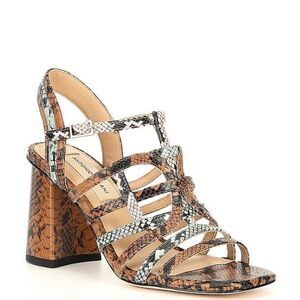Antonio Melani Snake Print Leather Woven Strappy Sandal Heels Size 6